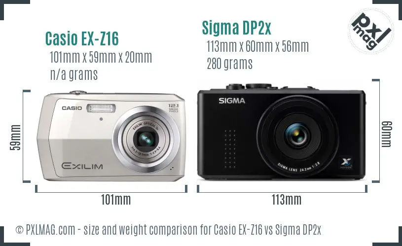 Casio EX-Z16 vs Sigma DP2x size comparison