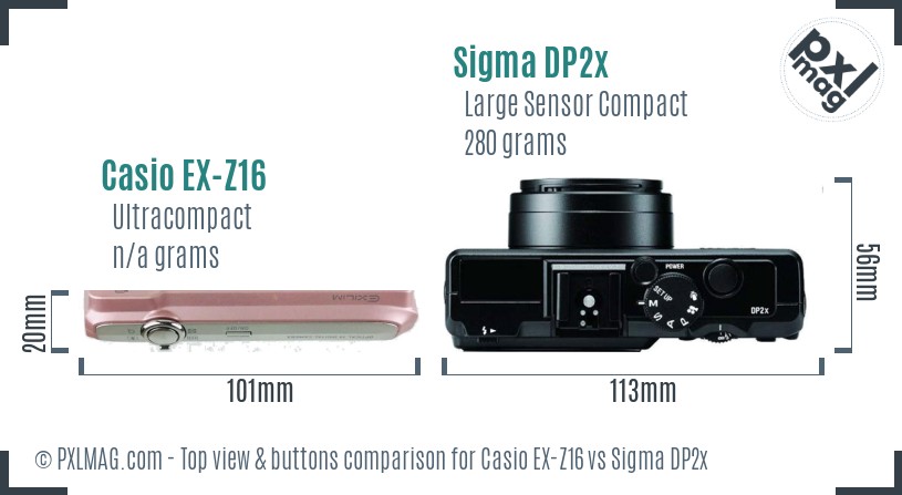 Casio EX-Z16 vs Sigma DP2x top view buttons comparison