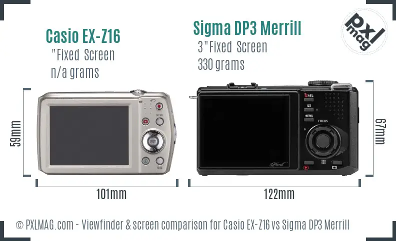 Casio EX-Z16 vs Sigma DP3 Merrill Screen and Viewfinder comparison