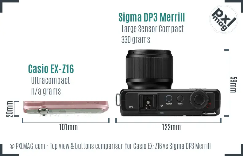 Casio EX-Z16 vs Sigma DP3 Merrill top view buttons comparison