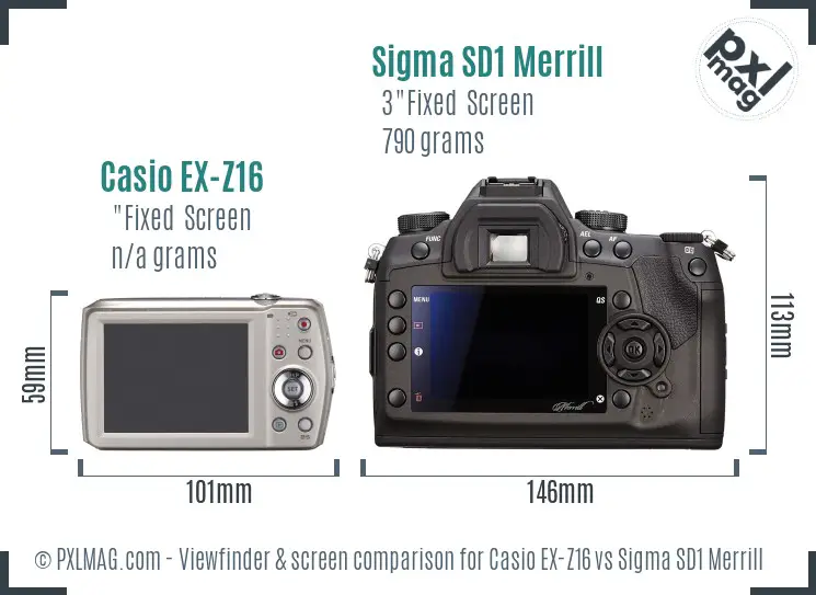 Casio EX-Z16 vs Sigma SD1 Merrill Screen and Viewfinder comparison