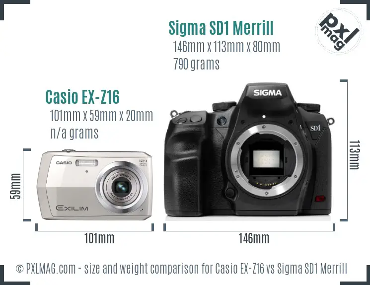 Casio EX-Z16 vs Sigma SD1 Merrill size comparison