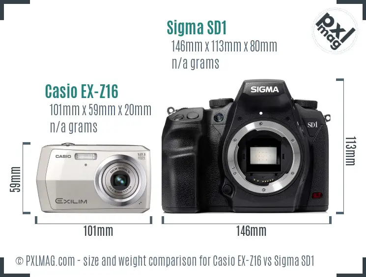Casio EX-Z16 vs Sigma SD1 size comparison