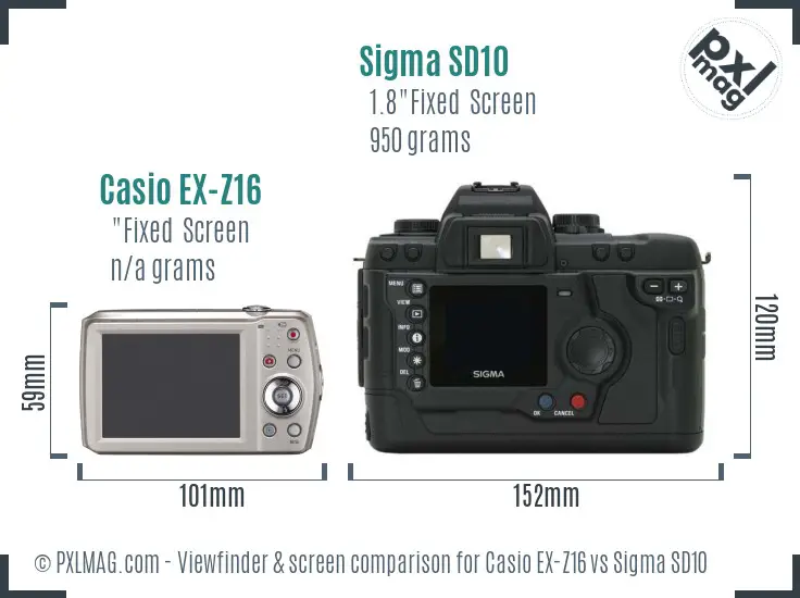 Casio EX-Z16 vs Sigma SD10 Screen and Viewfinder comparison Casio EX-Z16 vs Sigma SD10 Screen and Viewfinder comparison