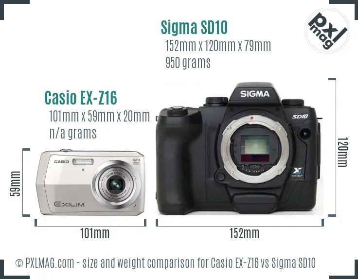 Casio EX-Z16 vs Sigma SD10 size comparison Casio EX-Z16 vs Sigma SD10 size comparison