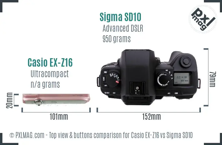 Casio EX-Z16 vs Sigma SD10 top view buttons comparison Casio EX-Z16 vs Sigma SD10 top view buttons comparison
