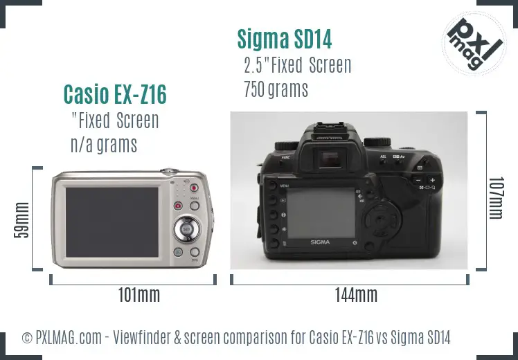 Casio EX-Z16 vs Sigma SD14 Screen and Viewfinder comparison