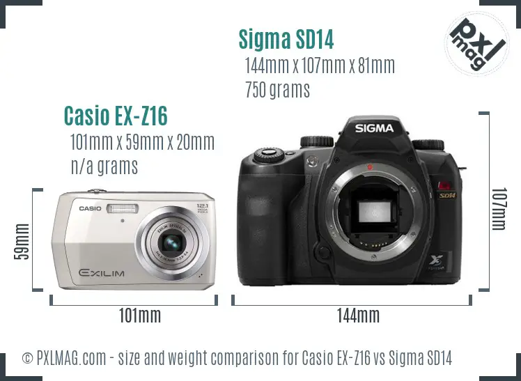 Casio EX-Z16 vs Sigma SD14 size comparison
