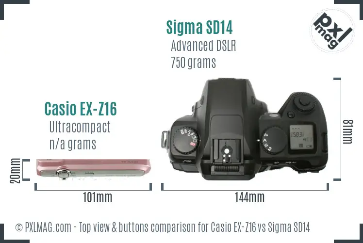 Casio EX-Z16 vs Sigma SD14 top view buttons comparison