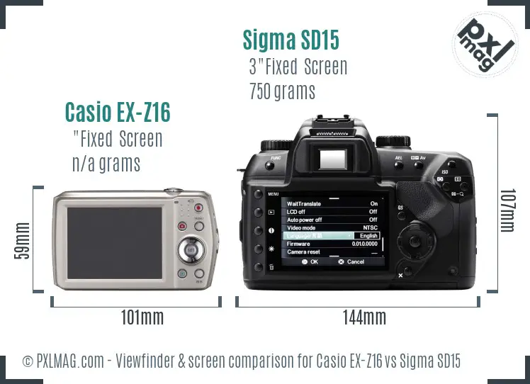 Casio EX-Z16 vs Sigma SD15 Screen and Viewfinder comparison