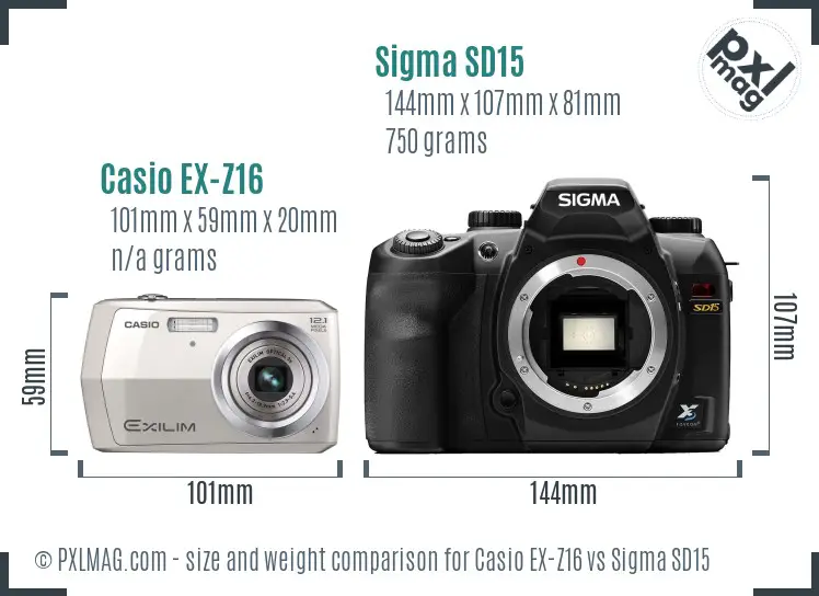 Casio EX-Z16 vs Sigma SD15 size comparison