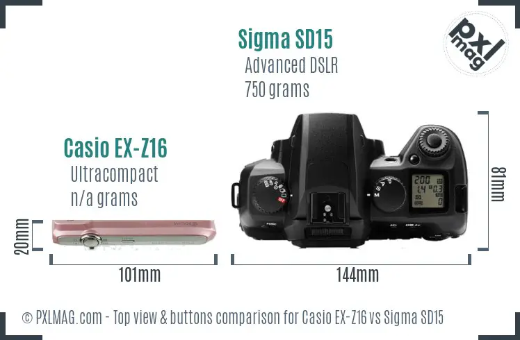 Casio EX-Z16 vs Sigma SD15 top view buttons comparison