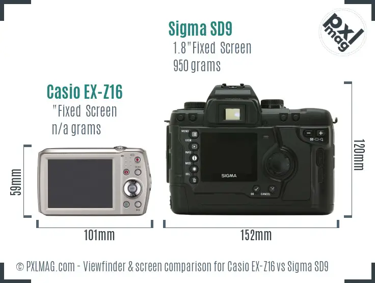 Casio EX-Z16 vs Sigma SD9 Screen and Viewfinder comparison Casio EX-Z16 vs Sigma SD9 Screen and Viewfinder comparison