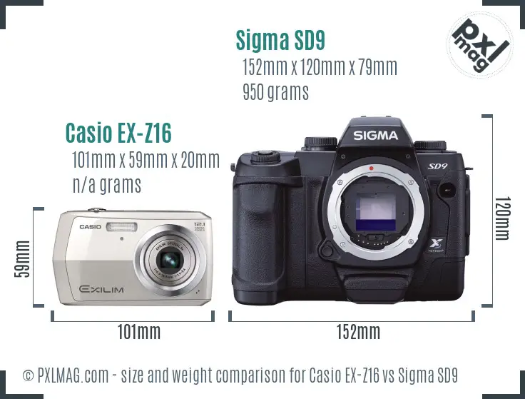 Casio EX-Z16 vs Sigma SD9 size comparison Casio EX-Z16 vs Sigma SD9 size comparison