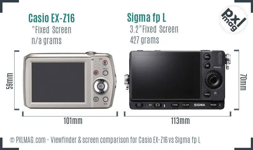 Casio EX-Z16 vs Sigma fp L Screen and Viewfinder comparison