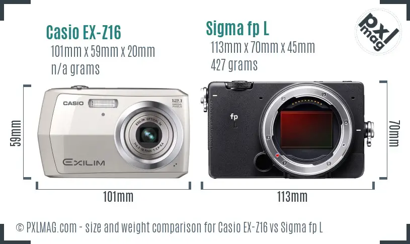 Casio EX-Z16 vs Sigma fp L size comparison