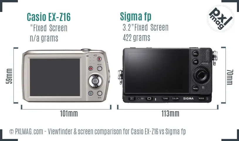 Casio EX-Z16 vs Sigma fp Screen and Viewfinder comparison