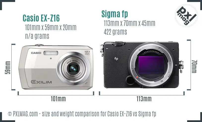 Casio EX-Z16 vs Sigma fp size comparison