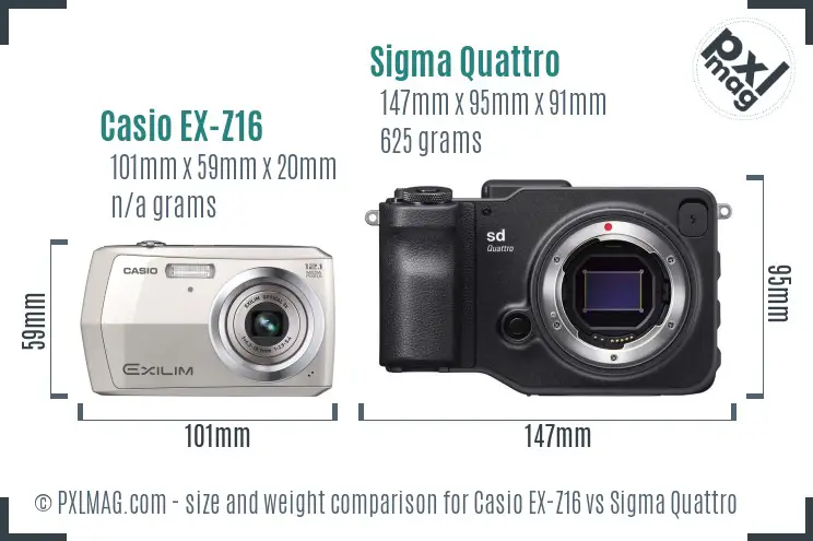 Casio EX-Z16 vs Sigma Quattro size comparison