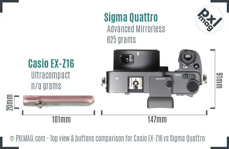 Casio EX-Z16 vs Sigma Quattro top view buttons comparison