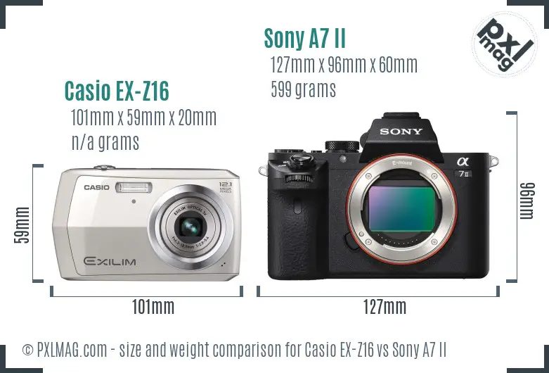 Casio EX-Z16 vs Sony A7 II size comparison