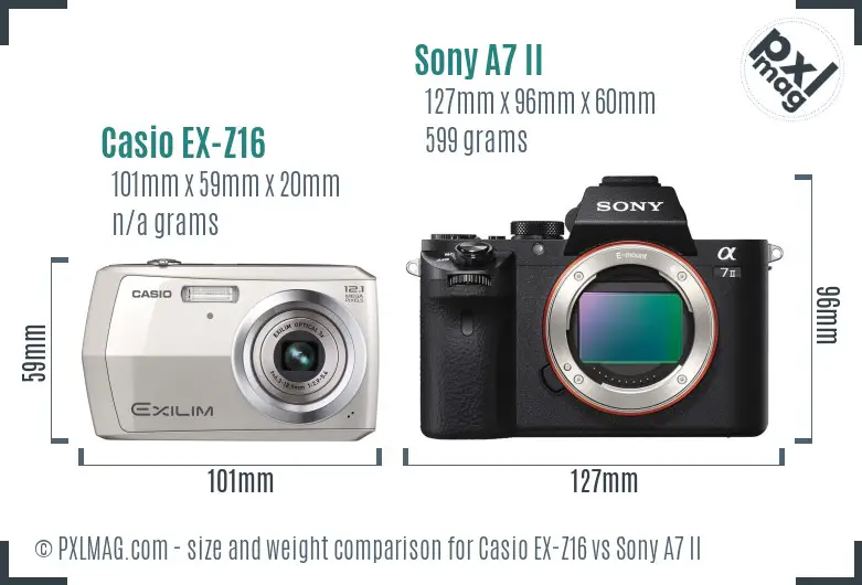 Casio EX-Z16 vs Sony A7 II size comparison Casio EX-Z16 vs Sony A7 II size comparison