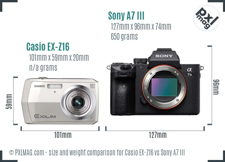 Casio EX-Z16 vs Sony A7 III size comparison