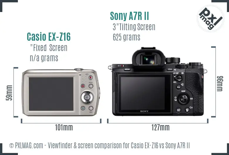 Casio EX-Z16 vs Sony A7R II Screen and Viewfinder comparison Casio EX-Z16 vs Sony A7R II Screen and Viewfinder comparison