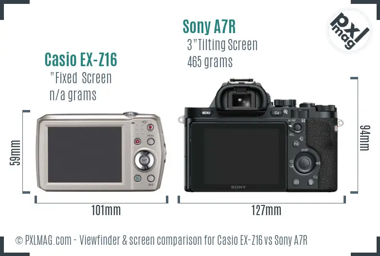 Casio EX-Z16 vs Sony A7R Screen and Viewfinder comparison