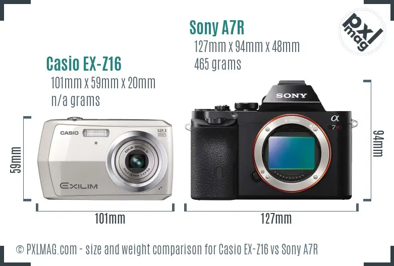 Casio EX-Z16 vs Sony A7R size comparison