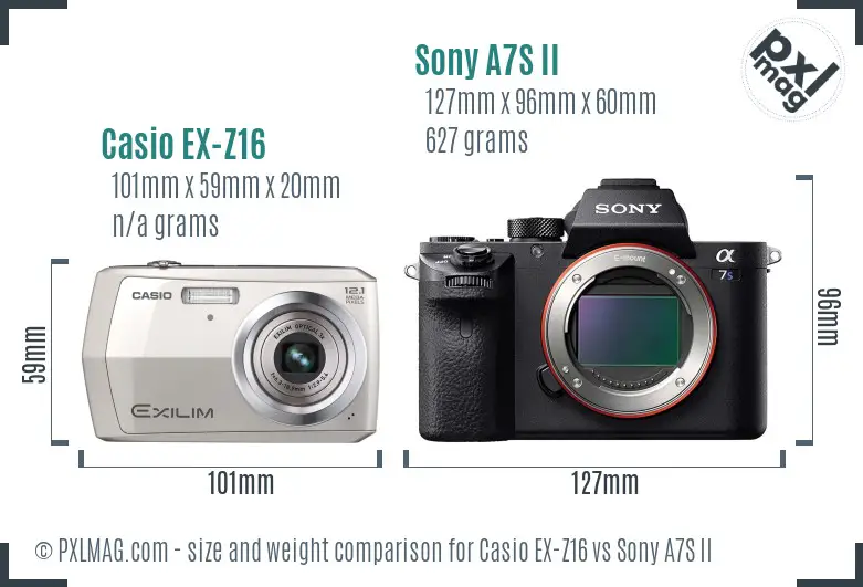 Casio EX-Z16 vs Sony A7S II size comparison Casio EX-Z16 vs Sony A7S II size comparison