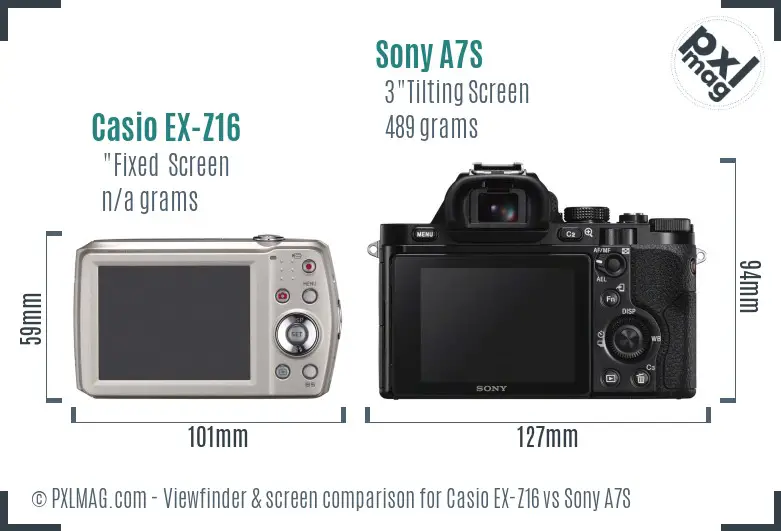 Casio EX-Z16 vs Sony A7S Screen and Viewfinder comparison