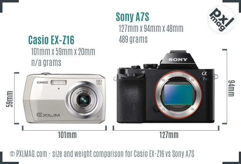 Casio EX-Z16 vs Sony A7S size comparison