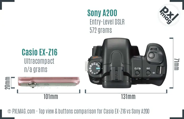 Casio EX-Z16 vs Sony A200 top view buttons comparison