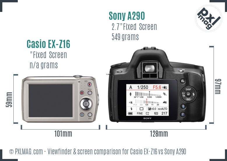 Casio EX-Z16 vs Sony A290 Screen and Viewfinder comparison