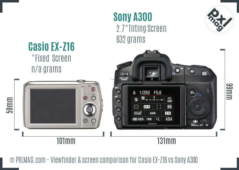 Casio EX-Z16 vs Sony A300 Screen and Viewfinder comparison