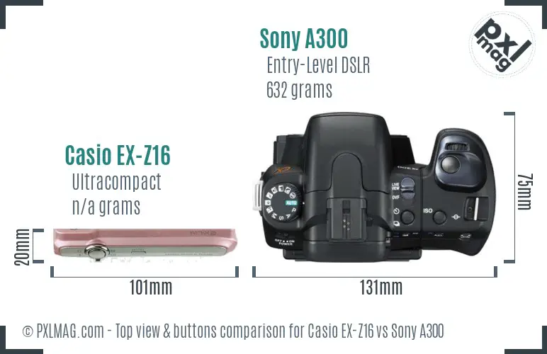 Casio EX-Z16 vs Sony A300 top view buttons comparison