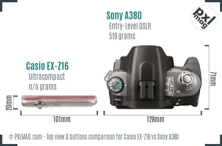 Casio EX-Z16 vs Sony A380 top view buttons comparison