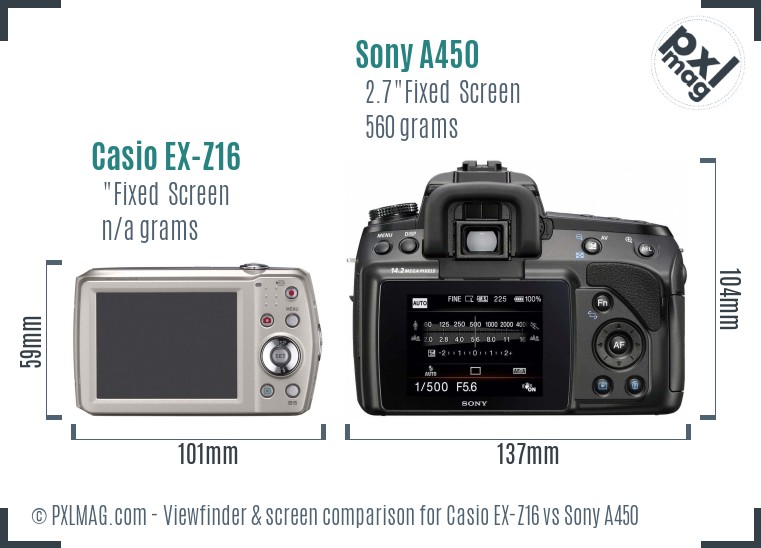 Casio EX-Z16 vs Sony A450 Screen and Viewfinder comparison