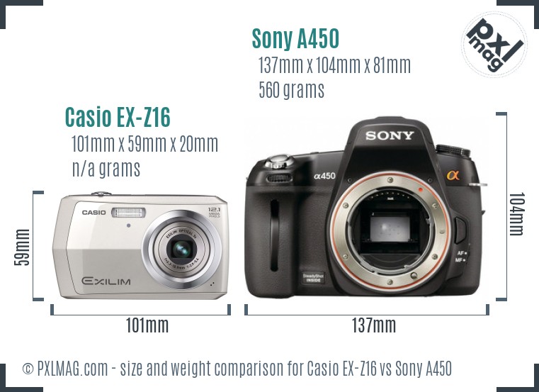 Casio EX-Z16 vs Sony A450 size comparison Casio EX-Z16 vs Sony A450 size comparison