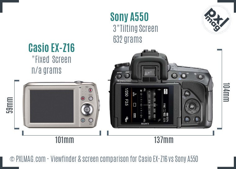 Casio EX-Z16 vs Sony A550 Screen and Viewfinder comparison