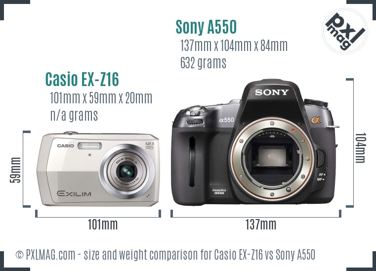 Casio EX-Z16 vs Sony A550 size comparison Casio EX-Z16 vs Sony A550 size comparison