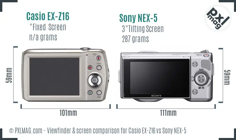 Casio EX-Z16 vs Sony NEX-5 Screen and Viewfinder comparison