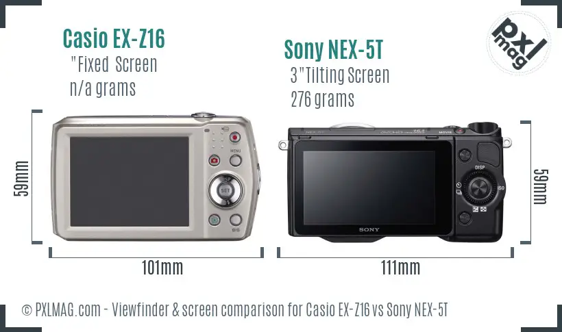 Casio EX-Z16 vs Sony NEX-5T Screen and Viewfinder comparison