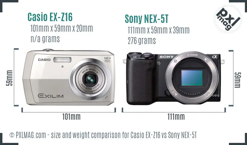 Casio EX-Z16 vs Sony NEX-5T size comparison