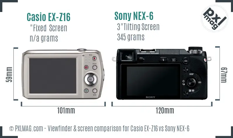 Casio EX-Z16 vs Sony NEX-6 Screen and Viewfinder comparison Casio EX-Z16 vs Sony NEX-6 Screen and Viewfinder comparison