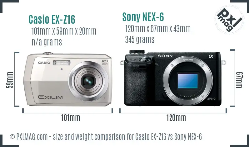 Casio EX-Z16 vs Sony NEX-6 size comparison Casio EX-Z16 vs Sony NEX-6 size comparison