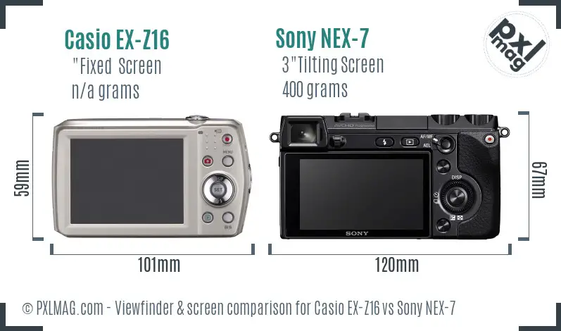 Casio EX-Z16 vs Sony NEX-7 Screen and Viewfinder comparison