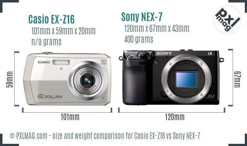 Casio EX-Z16 vs Sony NEX-7 size comparison