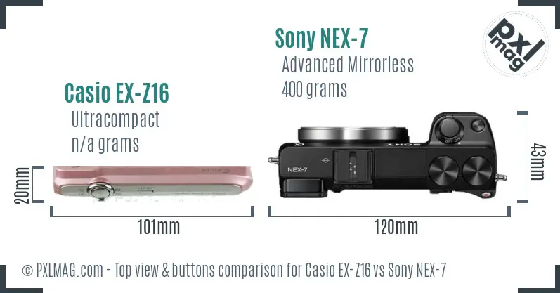 Casio EX-Z16 vs Sony NEX-7 top view buttons comparison
